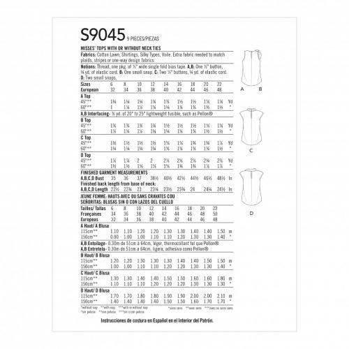 Simplicity Sewing Pattern 9045, Tops for Women, H5 (6-8-10-12-14) - Intermediate