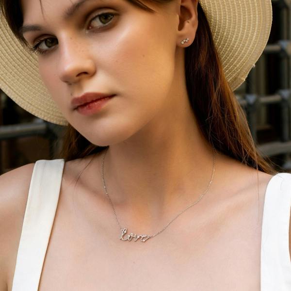 Spero London Sterling Silver Jewelled Love Necklace