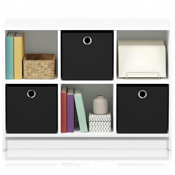 WALPLUS Basic 3x2 Bookcase Storage w/Bins, White/Black | Premium Home Interior Decoration
