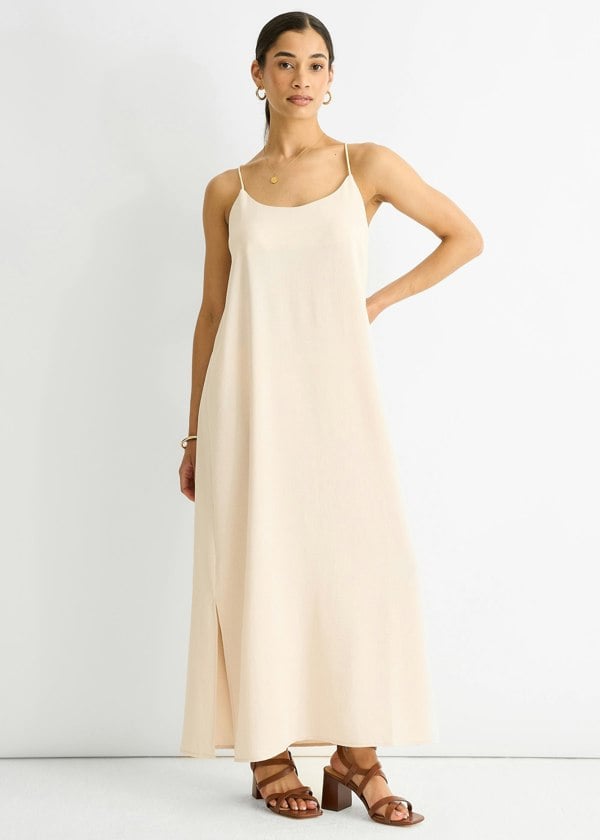 Gini London Beige Strappy Cross Back Airflow Oversized dress