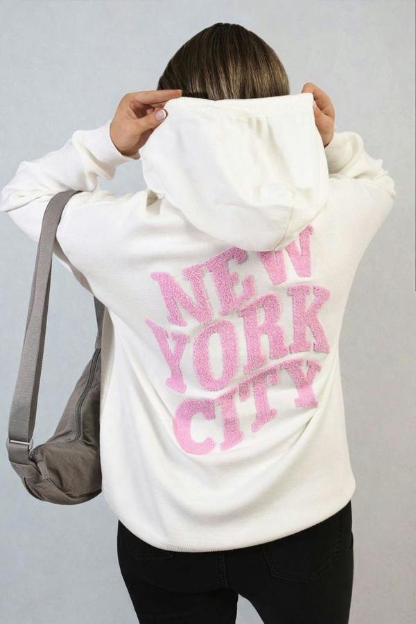 Karen New York City Print Knitted Hoodie - White