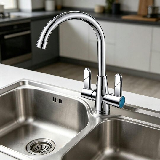 Havendro Kitchen Mixer Tap Dual Lever Swivel Spout Mono Chrome Sink Taps Faucet