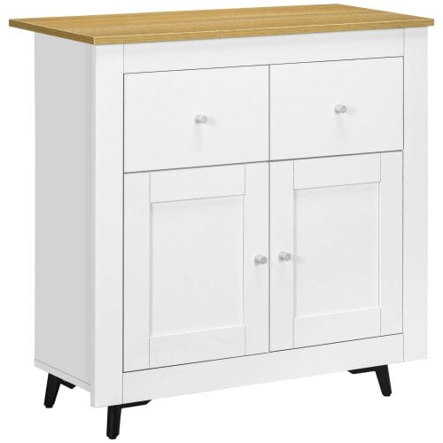 Wyld Haus Dielro White and Natural Wooden Farmhouse Sideboard With Double Doors And 2 Storage Drawers