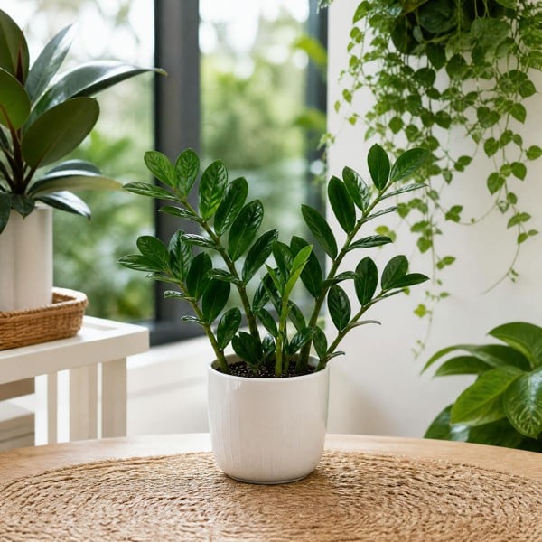Zamioculcas Zanzibar Gem in 12cm Pot - Ultra Tough Air Purifying Houseplant - Glossy White Ceramic Pot - 1
