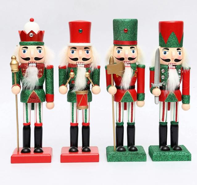 25cm Wooden Red and Green Nutcracker Soldiers Set of 4 Christmas Standing Decorations image 9