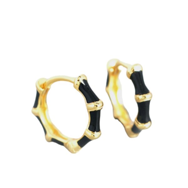 Gold Trip Black Enamel Bamboo Huggie Hoops