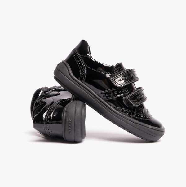 GEOX HADRIEL G G Girls Leather Touch Fasten School Shoes Patent Black