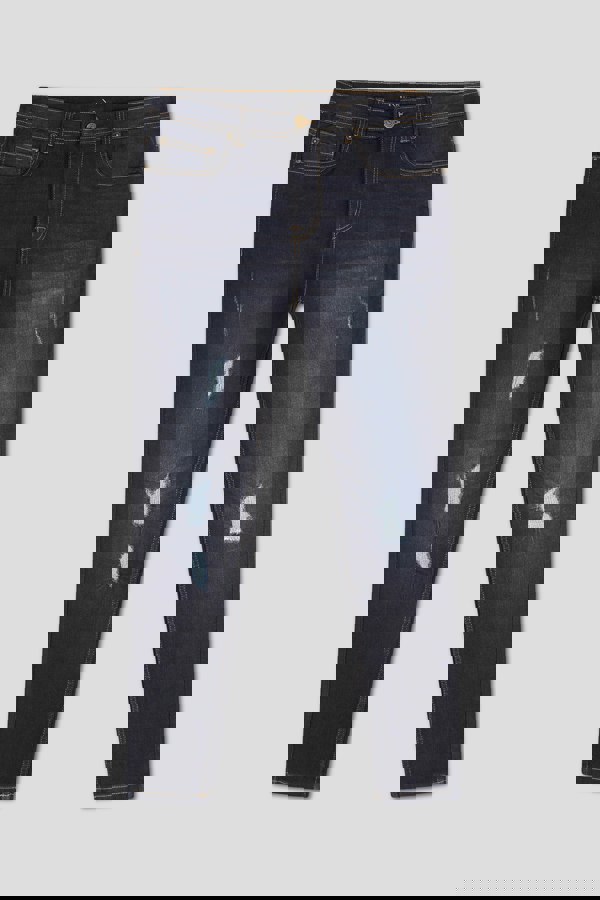 ENORSIA Mens Black Skinny Fit Distressed Denim Jeans