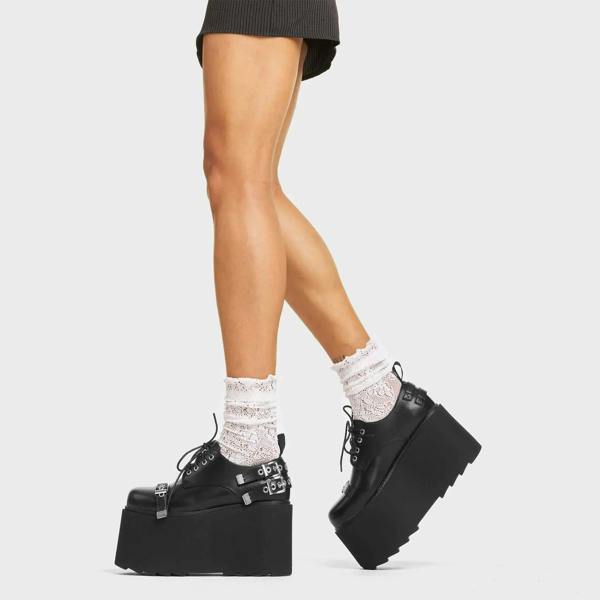 Lamoda Tasty Black PU Chunky Platform Heels Trendy Fashion Statement