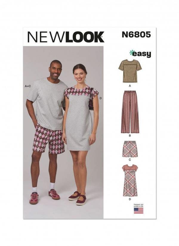 New Look Sewing Pattern 6805, Pyjamas, Dresses, Tops, Shorts, Trousers for Men, Women, A (XS-S-M-L-XL) - Easy