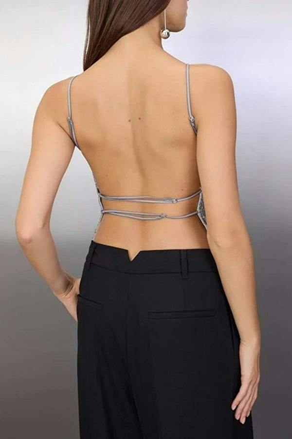 WOVCOR Glittery Sequin Knit Blouse with Back Detail