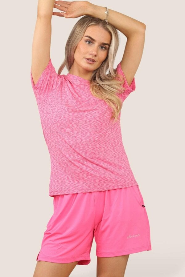 Elaina Fashion Women's Activewear Set – Lightweight Performance T-Shirt & Shorts with Pockets, Gym, Yoga, Running | Various Colours - Pink