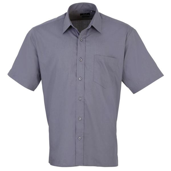 Premier Mens Short Sleeve Formal Poplin Plain Work Shirt - Steel