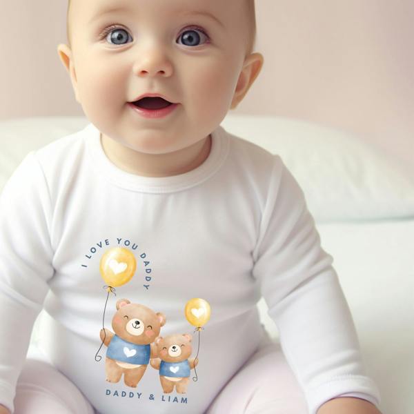 Personalised Daddy & Little Bear Babygrow | Name Vest or Bib UK