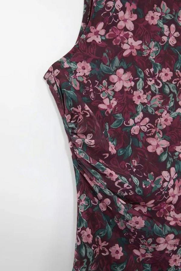 WOVCOR Floral Patterned Tulle Knitted Plus Size Dress