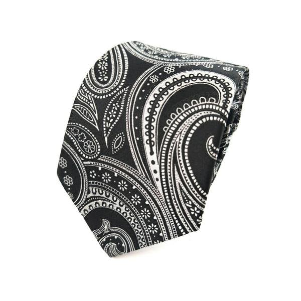 Black Silver Paisley Tie & Pocket Square Set