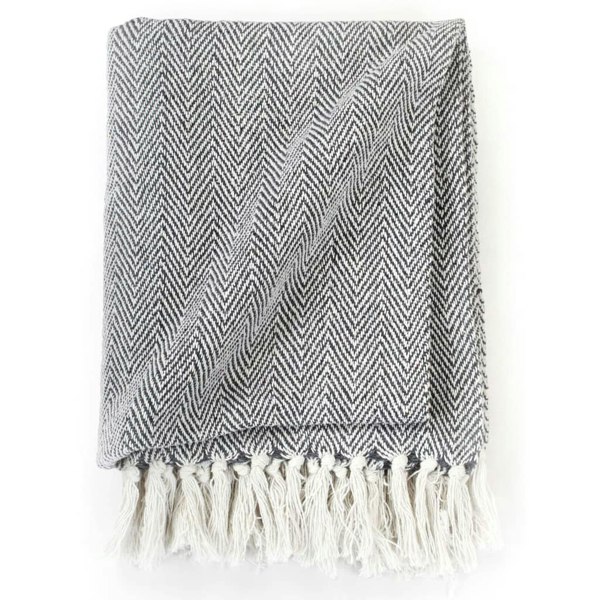 Berkfield Throw Cotton Herringbone 160x210 cm Navy Blue