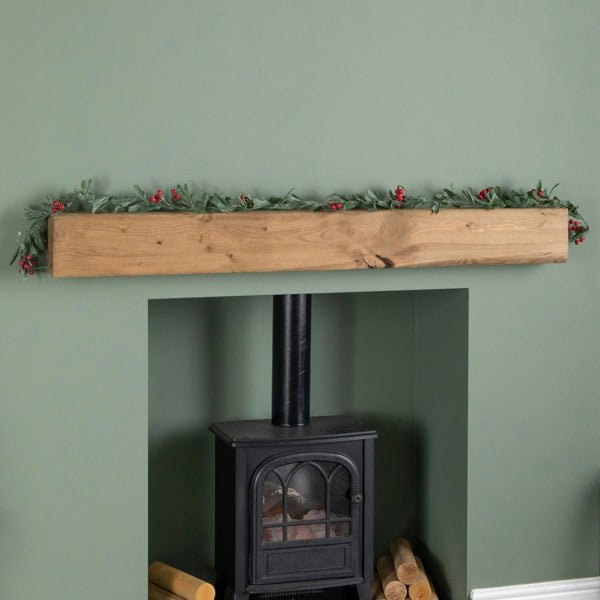 Samuel Alexander 1.90m Festive Garland with Green Seasonal Leaves and Red Berries