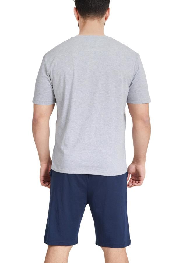 Smart Living Mens Polycotton Stripe Tee and Short-Leg Bottom Pyjama Set - Grey/Navy