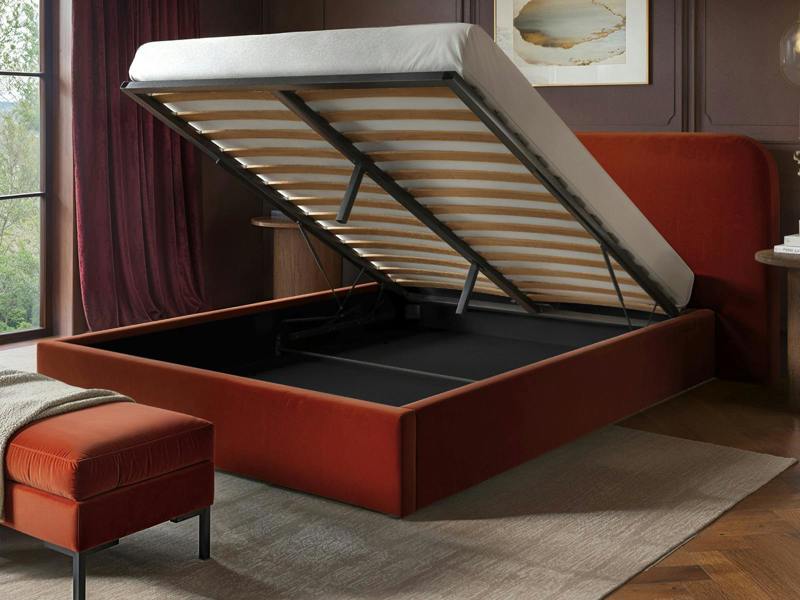 SOLACE+CO Lena Velvet Ottoman Bed Burnt Orange