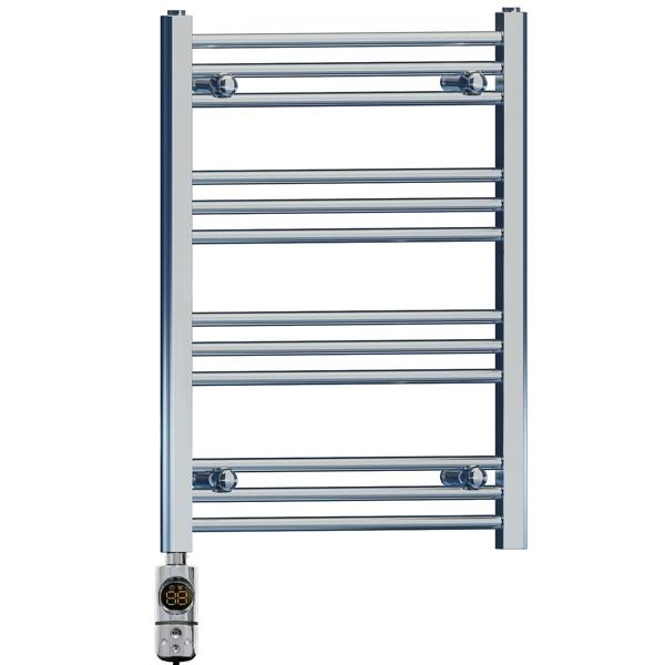 MYHOMEWARE 400mm x 700mm Chrome Electric Bathroom Towel Rail Radiator Heater With AF Thermostatic Electric Element Pre-Filled Stock Clearance