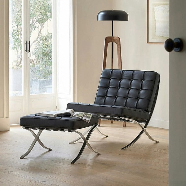 Rit Concept Barcelona Chair And Stool, Real Leather