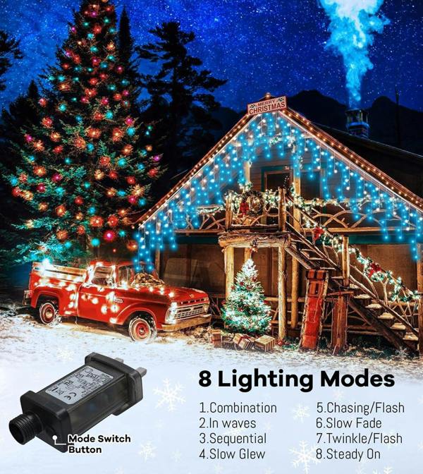 White and Blue Icicle LED String Fairy Lights with Timer, Memory Function and Size Options image 3