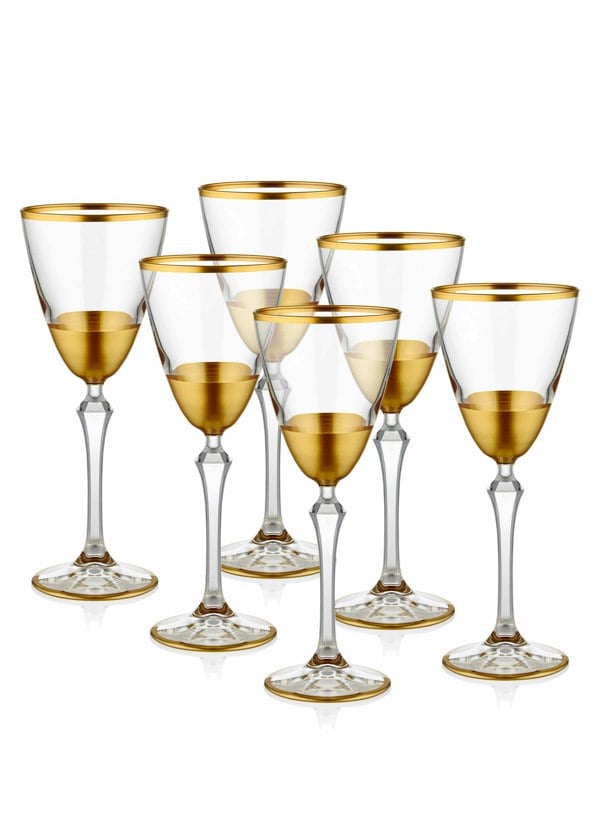 Rozi Glam Collection Gold Wine Glasses (Set of 6)