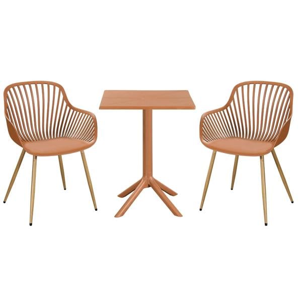 Core Products 3 Piece Bistro Garden Set, Pair Of Sunray Armchairs & Square Plastic Table, Moss Green With Wood Effect Legs