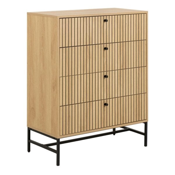 Wyld Haus Bjork Natural Oak Wood and Black Panelled Chest of 4 Drawers