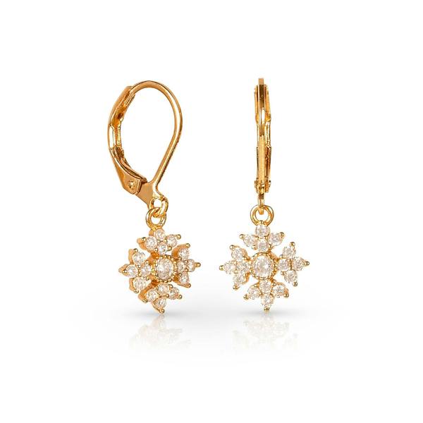 namana Gold Snowflake Drop Leverback Earrings With Cubic Zirconia For Women