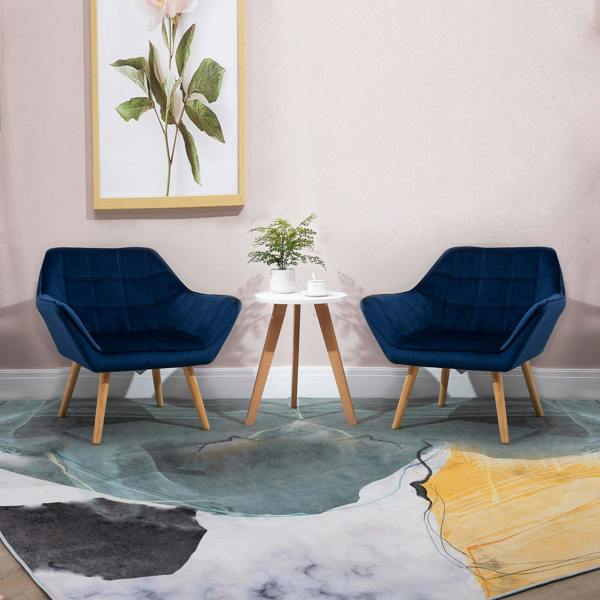 HOMCOM Velvet-Feel Accent Chair w/ Wide Arms Slanted Back - Blue