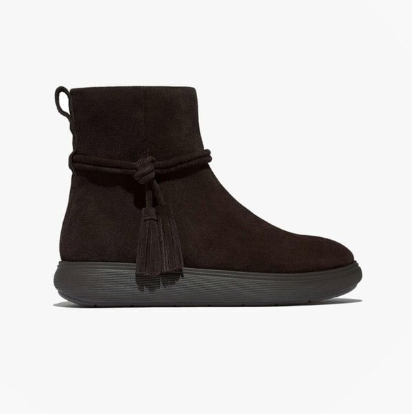 FitFlop iQ-COMFF TASSEL SUEDE Ladies Short Boots Chocolate Brown