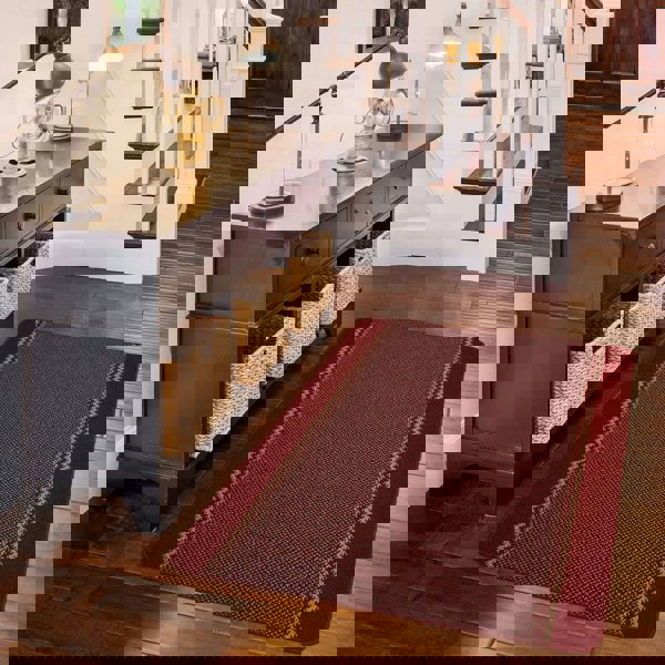 Machine Washable Red Design Mats | Bordered Line | The Rugs