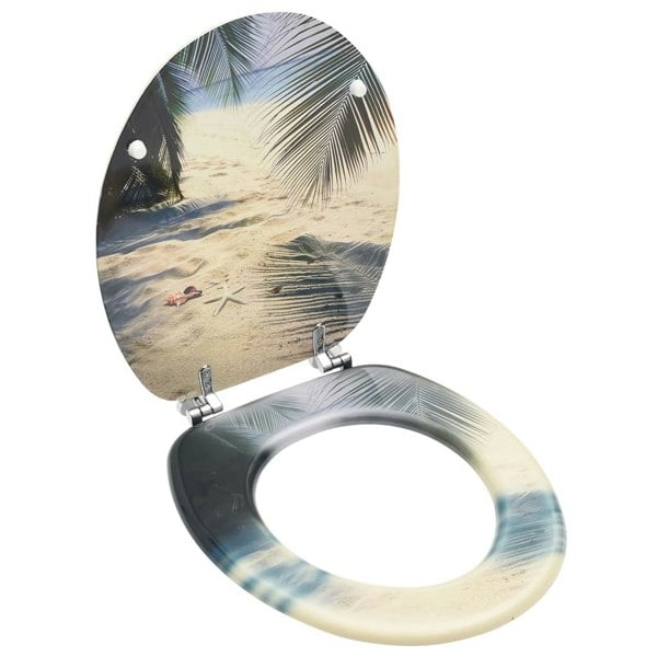 Berkfield WC Toilet Seat with Lid MDF Beach Design