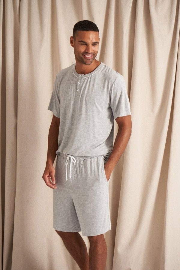Mister You Bamboo Short Pyjama Set in Grey MarlNightwear