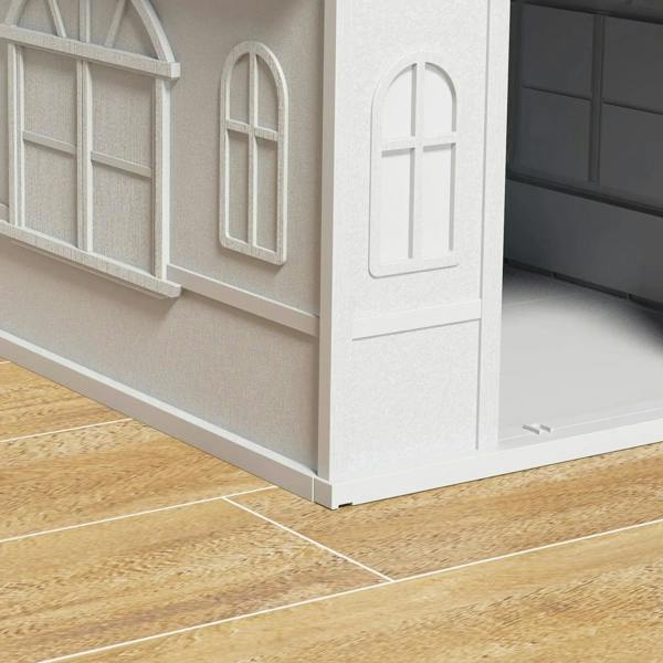 White plastic dog house side panel and base with front doorway opening