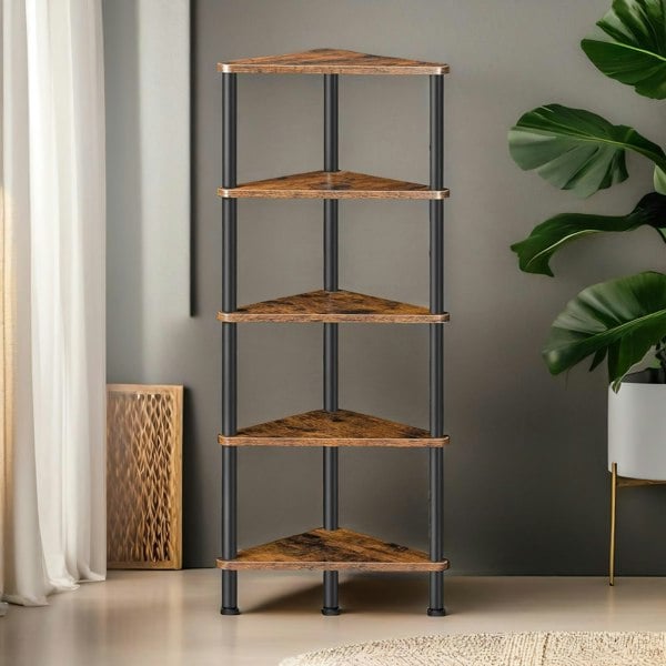 Rafaelo Mobilia 5 Tier Corner Shelf Brown