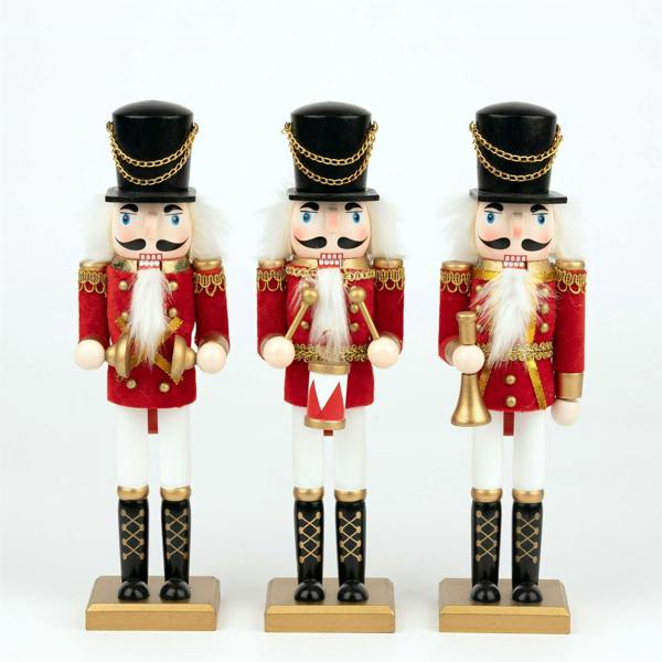 30cm Wooden Christmas Nutcracker Soldier Ornaments Set of 3, Hand Painted Festive Table and Tree Decorations image 1