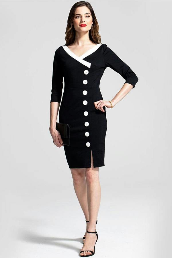 HotSquash 50s Silky Trimmed Button Wiggle Dress