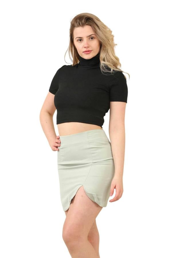 Women's Green High Waist Mini Skirt with Side Slit - Slim Fit Short Pencil Skirt - Elaina Fashion