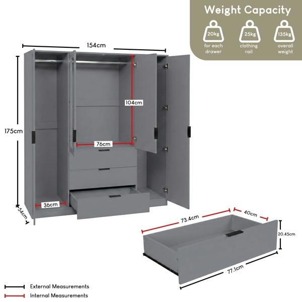 Vida Designs Trega 4 Door 3 Drawer Mirrored Wardrobe