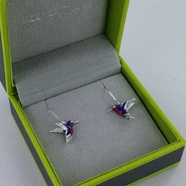 Sterling Silver and Enamel Humming Bird Earrings - Reeves & Reeves