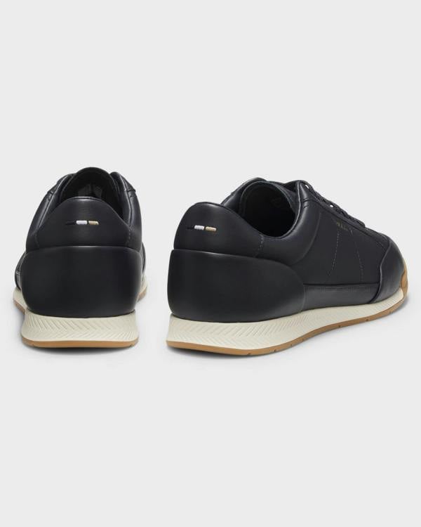 BOSS Orange Nitan Mens Leather Trainers with Foil Logo - Dark Blue 402 | CHO | Designer Mens Trainers