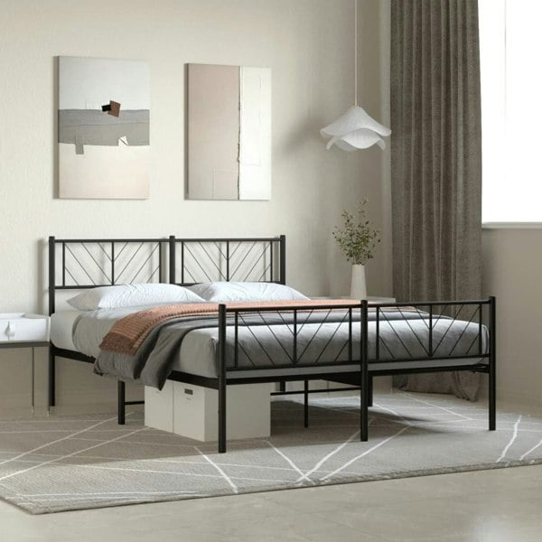 Berkfield Metal Bed Frame with Headboard and Footboard Black 140x200 cm