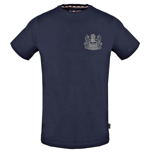 Aquascutum Stitched Aldis Logo T-Shirt - Navy Blue