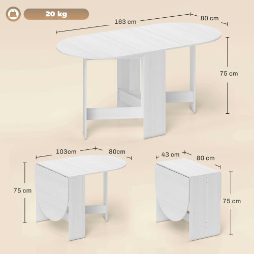 Wyld Haus Ziri Wooden White Washed Finish Oval Drop Leaf Dining Table For Small Spaces