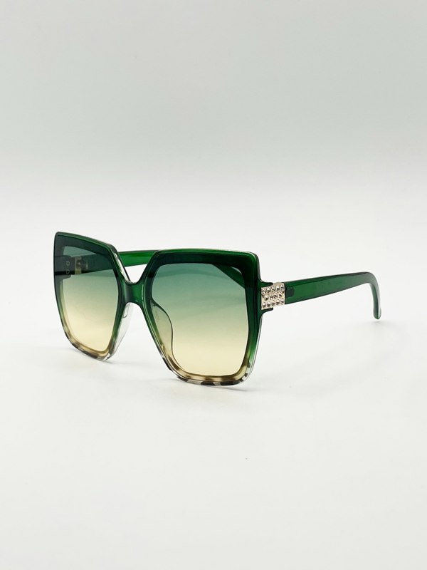 SVNX Oversize Cateye Sunglasses with Diamante Detail in Green