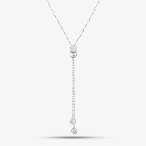 T. H. Baker Sterling Silver Cubic Zirconia Pave Barrel & Ball Lariat Necklace N611058