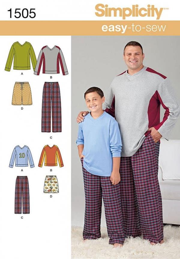 Simplicity Sewing Pattern 1505, Trousers, Pyjamas, Tops for Kids, Men, S-5XL - Easy